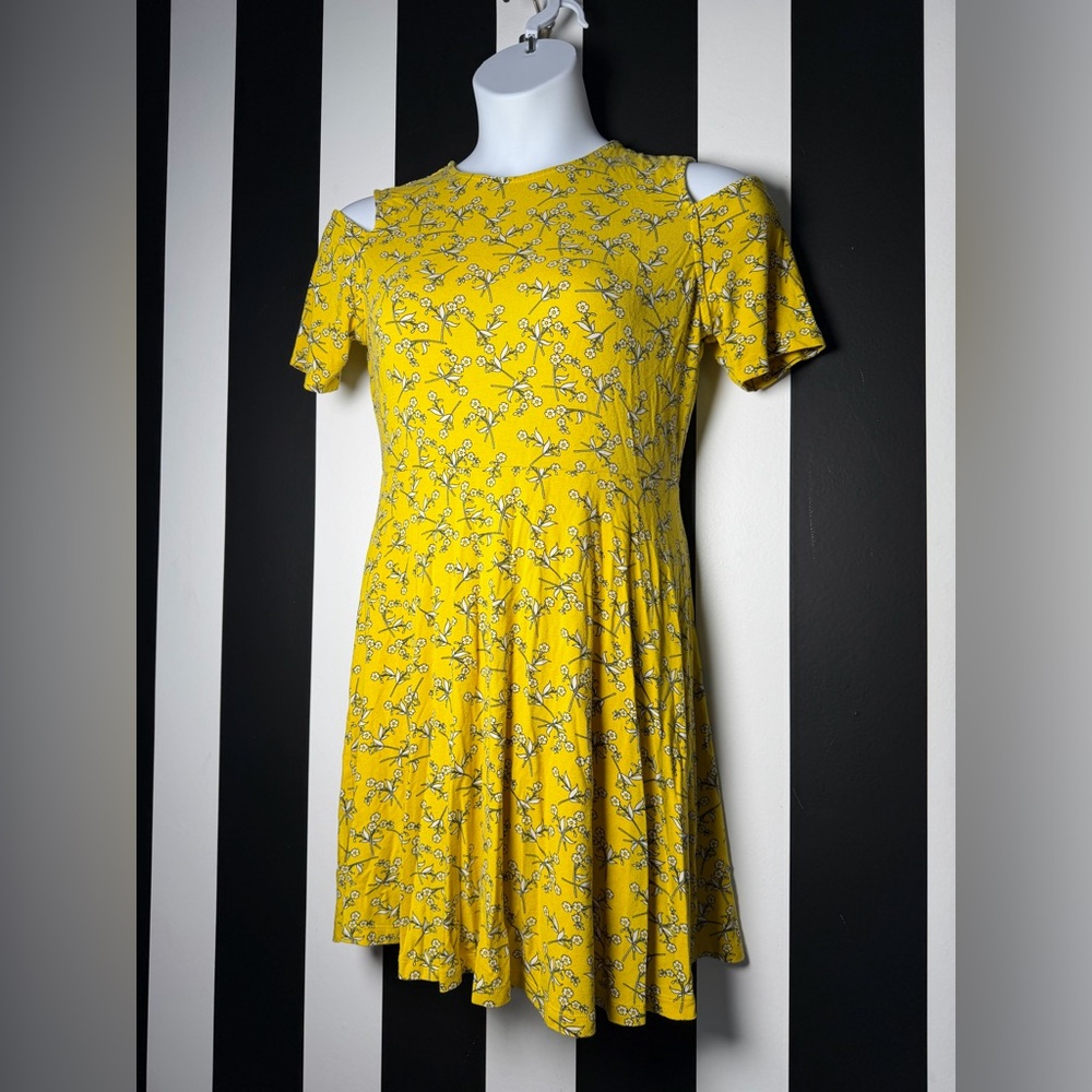 ASOS Yellow Floral Cold-Shoulder Mini Tea Dress - SZ US 12